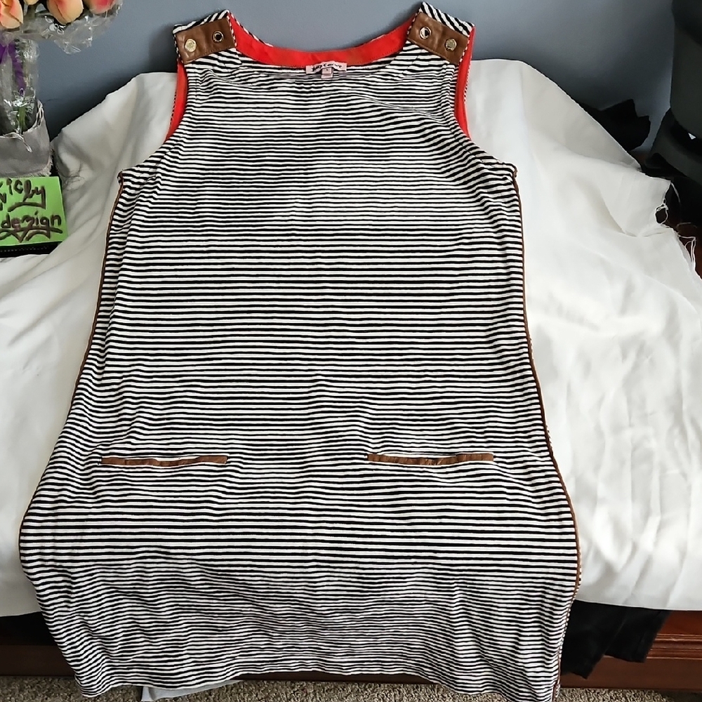 Juicy Couture Striped Midi Dress with Red and Brown Accents